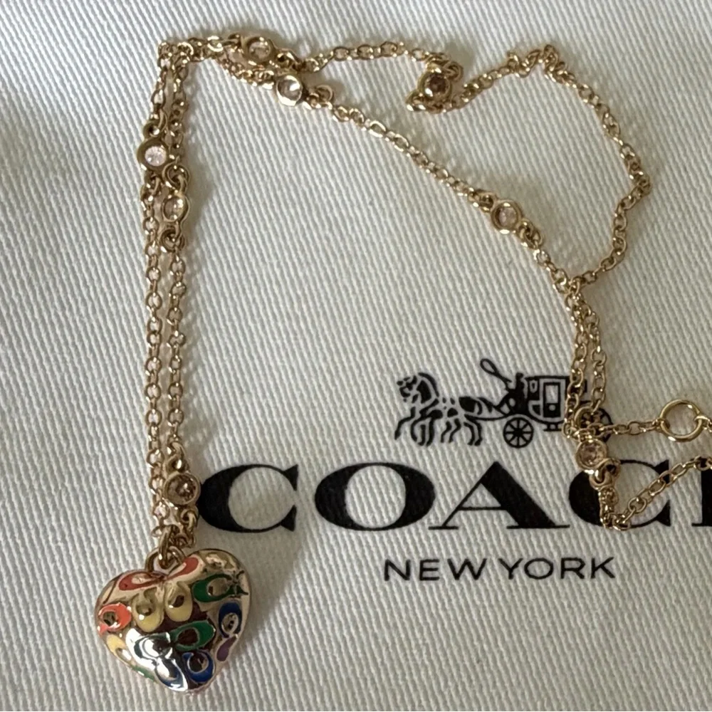 Coach Gold rainbow heart Necklace earrings and Bracelet jewelry Set